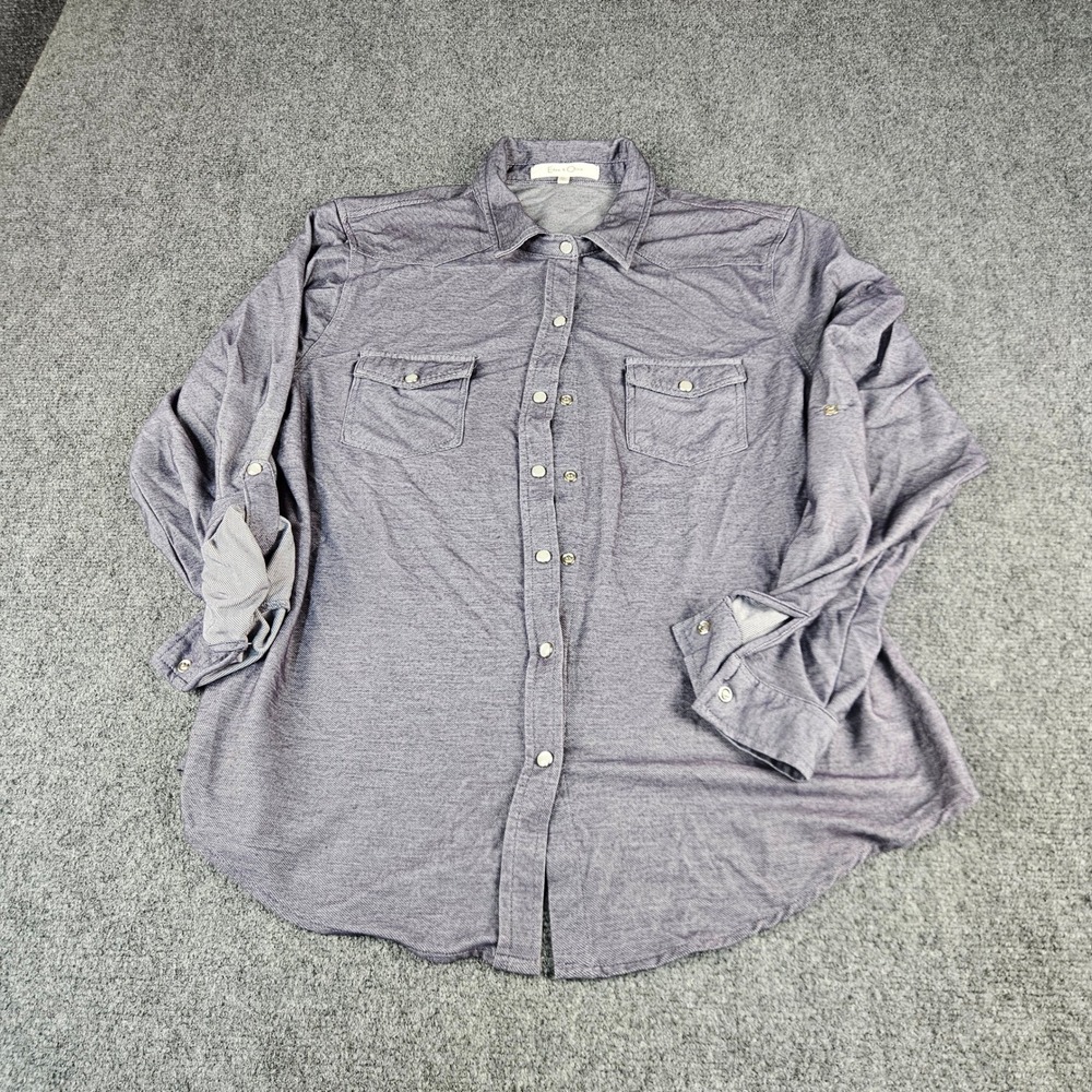 Eden & Olivia Womens XL Purple Striped Snap Button Down Roll Tab Sleeve Shirt